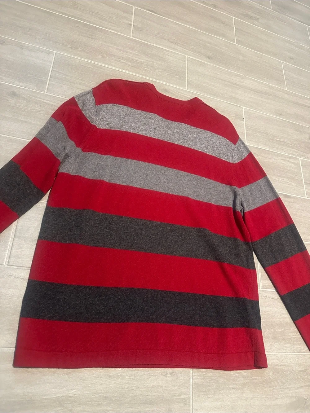 Banana Republic Men's Crewneck Sweater in Red, Gray & Black Stripe